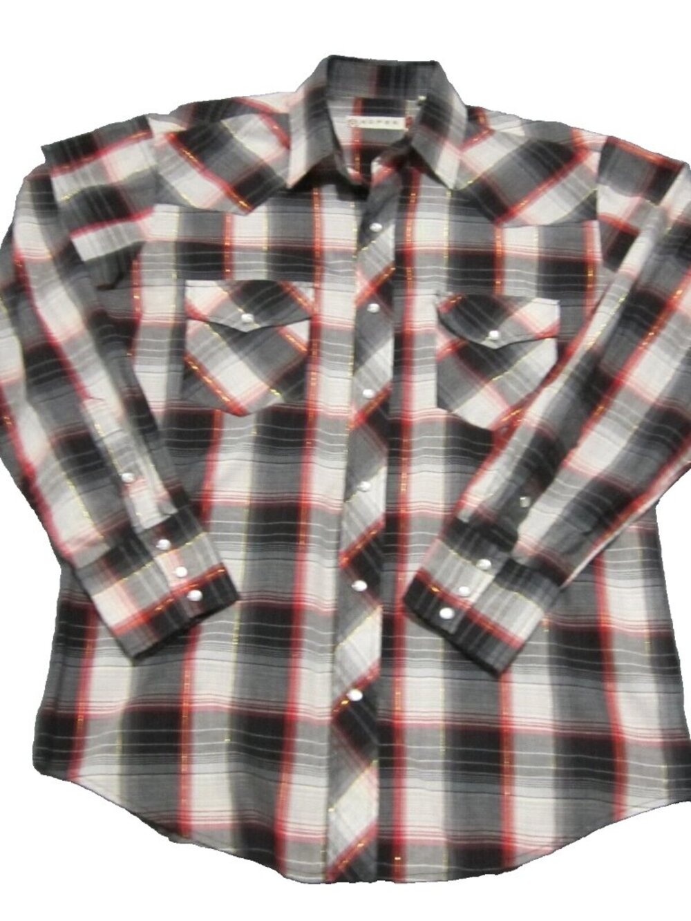 Roper Shirt Mens Medium Red and Black Plaid Long Sleeve Button Up Pearl Snap